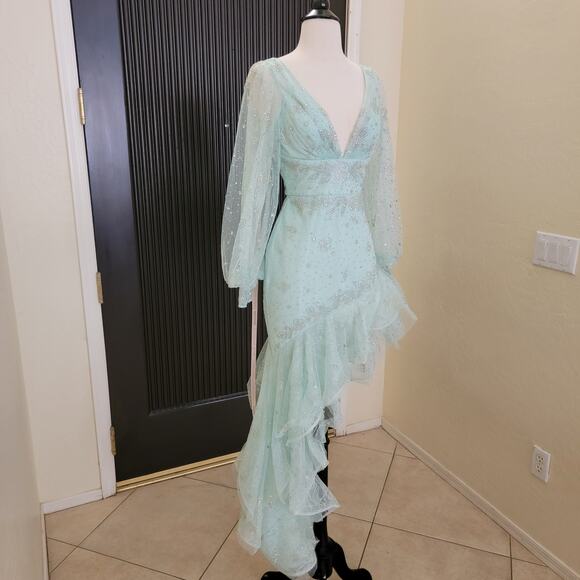 Ieena for Mac Duggal 50744 Seafoam Green Beaded High-Low Formal Gown Dress 2 - Picture 4 of 12